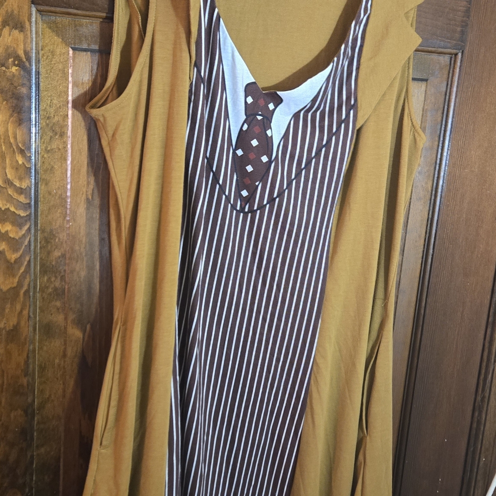 Hot Topic Mustard and Brown Striped Maxi Dress